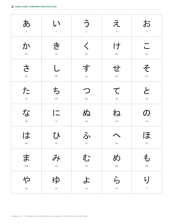 Preview of Printable Kana Flashcards